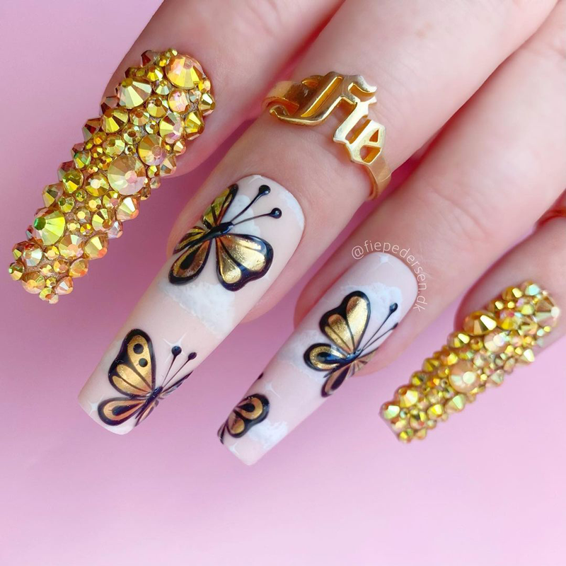 Kiara Sky Honey Pot Rhinestones on nails with other designs