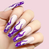 For Realism gel art applied to nail extensions with flame design